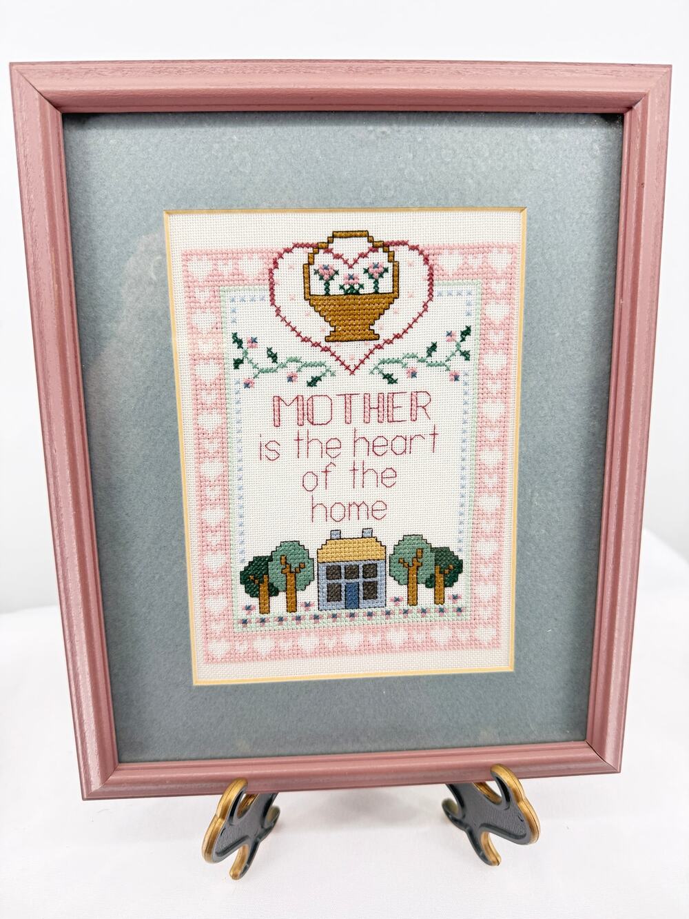 Handmade Cross Stitch Mother Is The Heart Of The Home Framed Needlepoint 9x11